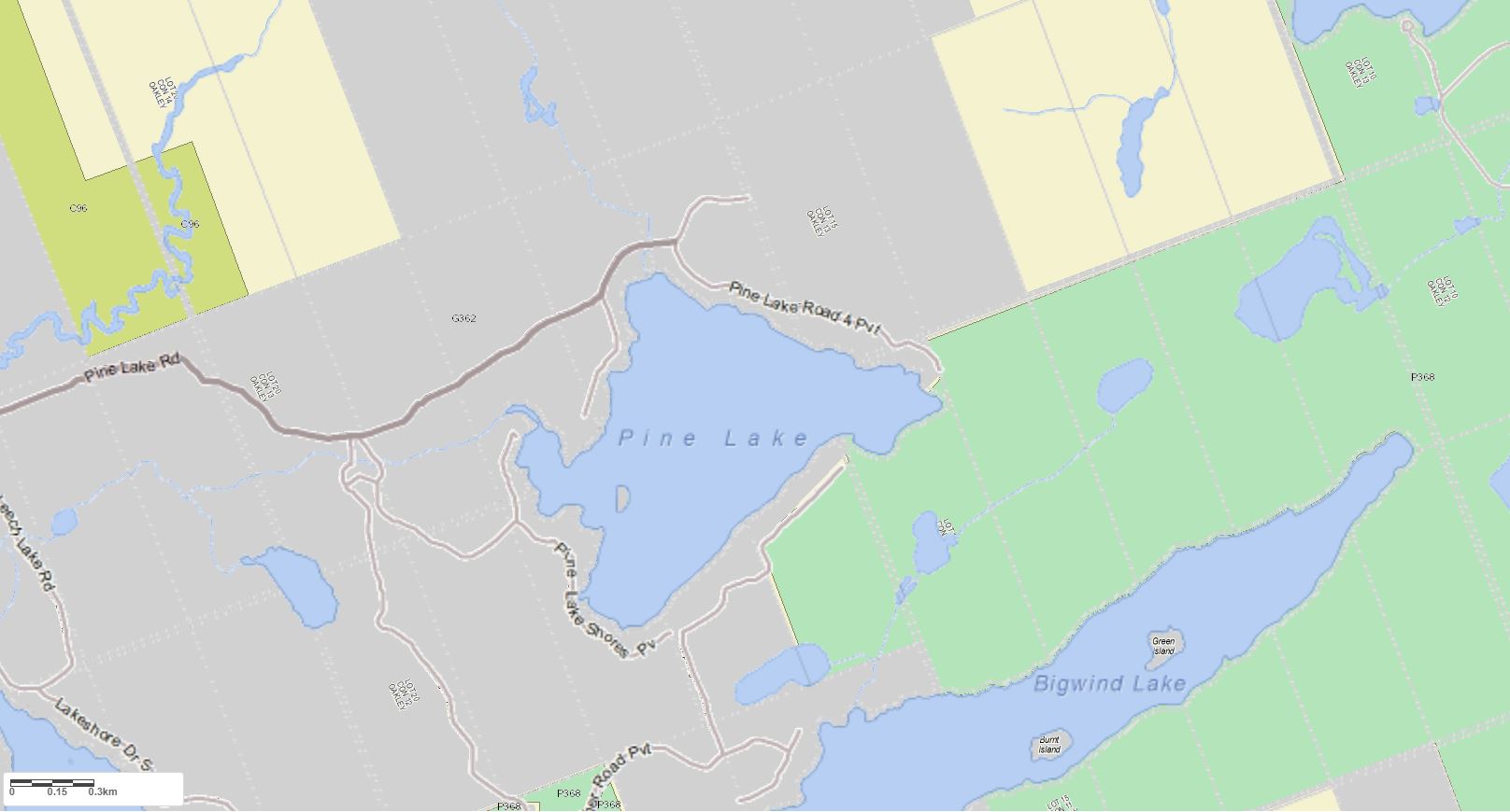 Crown Land Map of Pine Lake in Municipality of Bracebridge and the District of Muskoka